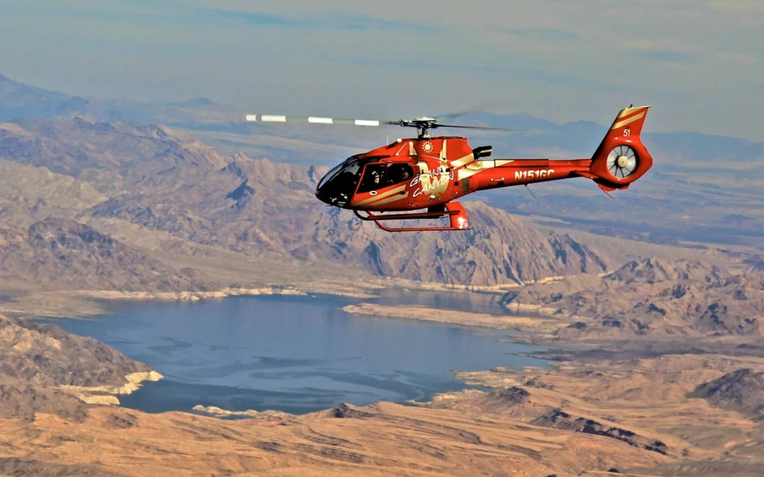Helicopter flying over Lake Mead