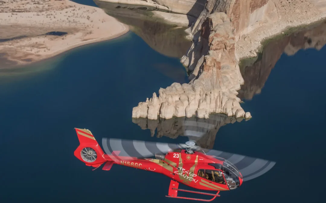 Helicopter flying over Lake Powell